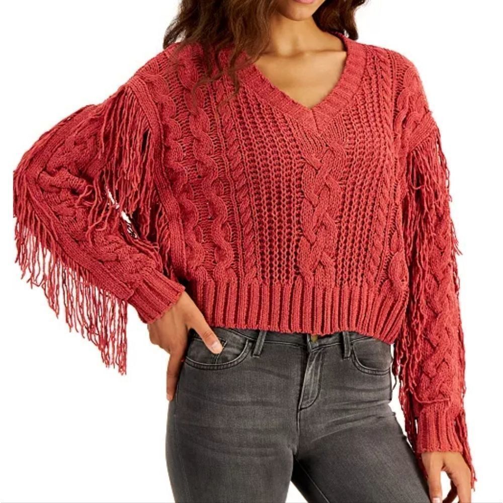 Hooked up Fringed Chenille Cropped Sweater Size Small